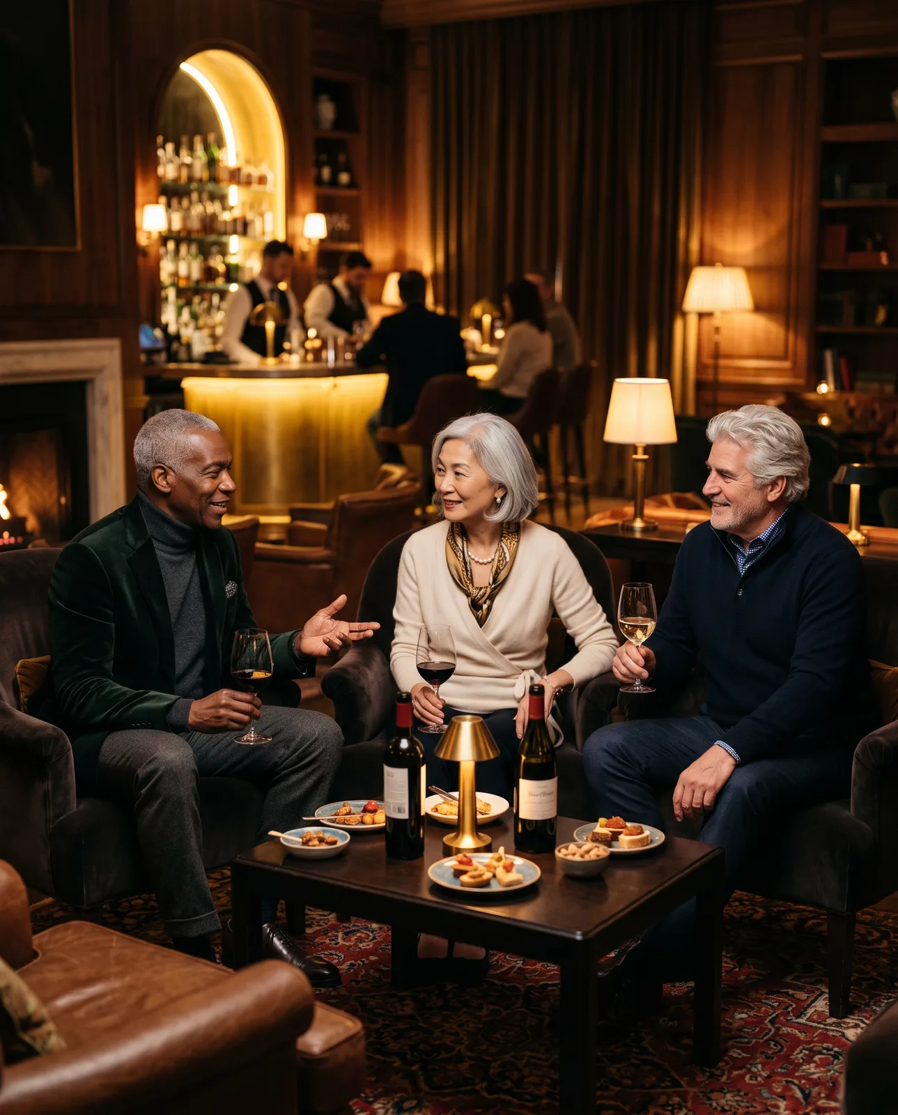 Well-dressed members enjoying an unhurried evening together