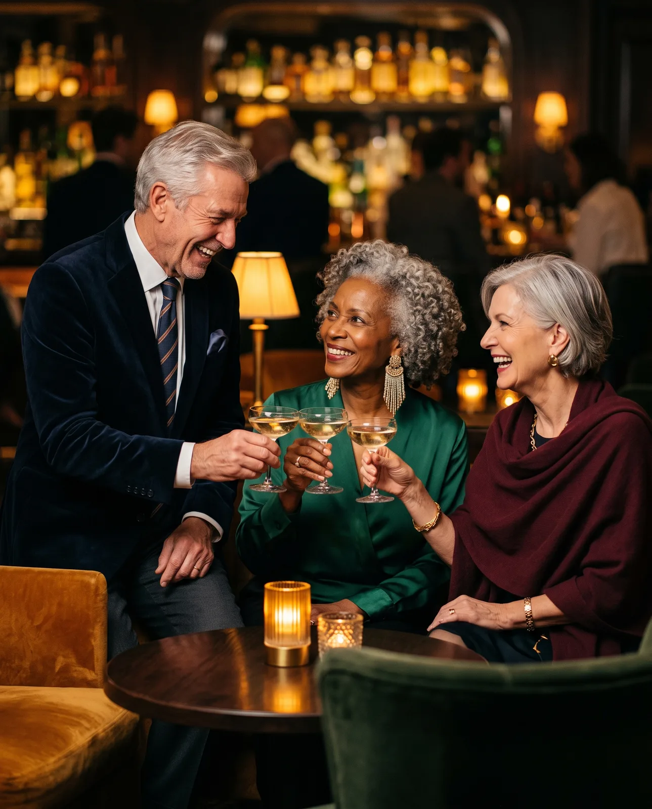 Members raising a glass at an evening gathering